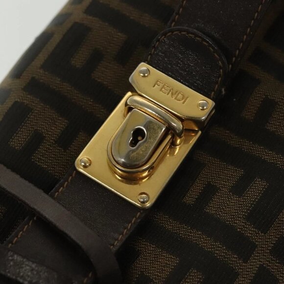 FENDI Zucca Canvas Vanity Pouch Black Brown gold Auth 136534 - Picture 9 of 16